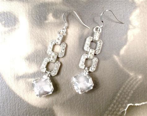 Antique Edwardian 1920 Bridal Earrings Sterling Silver Rhinestone