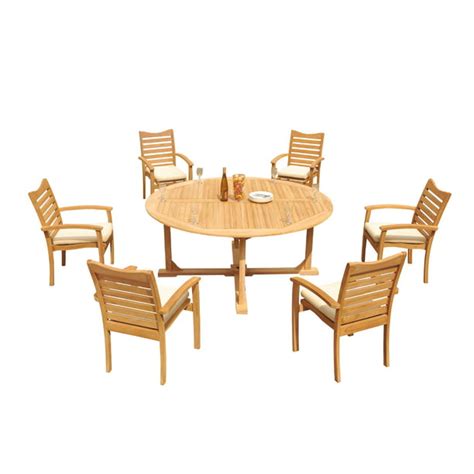 Grade A Teak Dining Set 6 Seater 7 Pc 72 Round Table And 6 Aspen