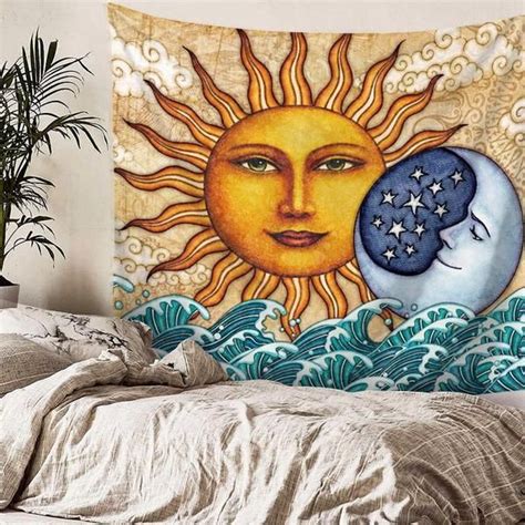 Sun And Moon Tapestry Moon Tapestry Sun And Moon Tapestry Celestial Art