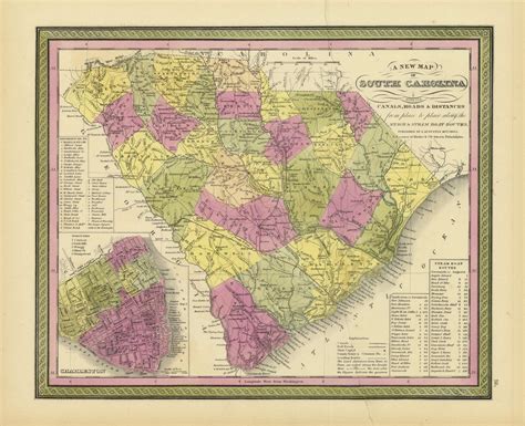 Map Of South Carolina With Inset Of Charleston Art Source International