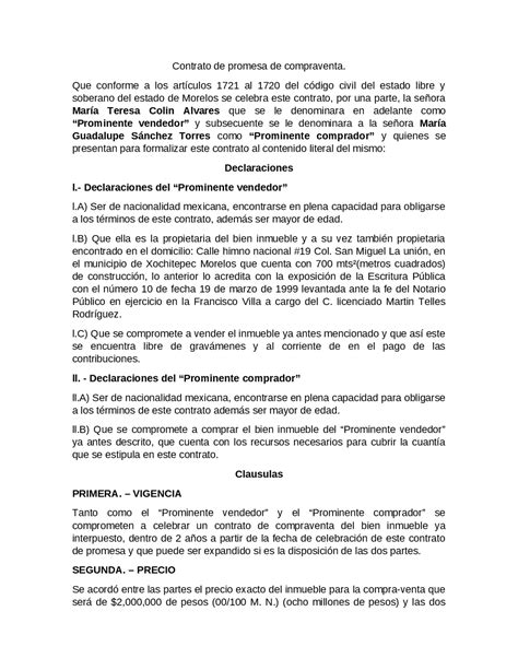 Modelo De Contrato De Promesa De Compraventa 6 Derecho De Las Free