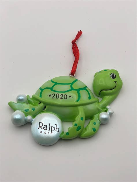 Turtle Personalized Christmas Ornament Personalized Turtle Etsy