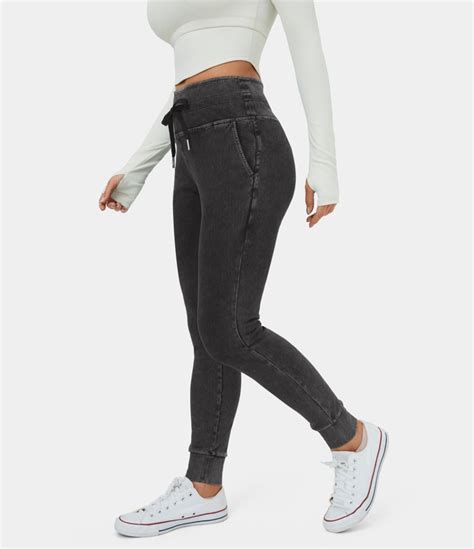 Women’s Halaramagic™ High Waisted Drawstring Side Pocket Washed Stretchy Knit Casual Jeans Halara