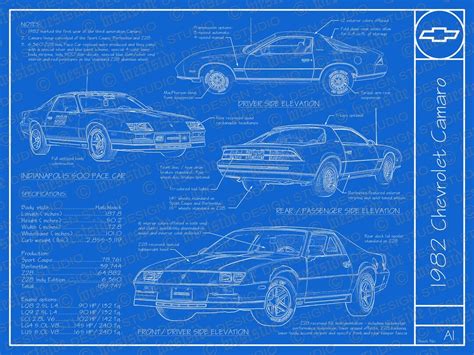 1982 Chevrolet Camaro Blueprint Poster 18x24 Jpeg Image File Etsy