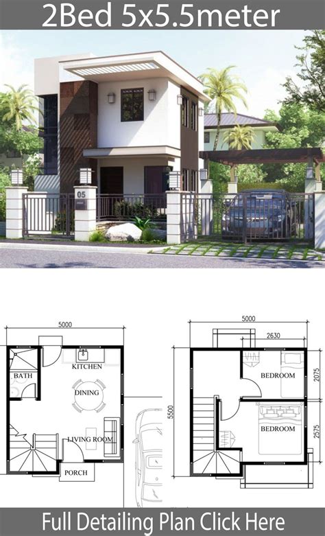 Small Home Design Plan 5x55m With 2 Bedrooms Planos De Casas Medidas