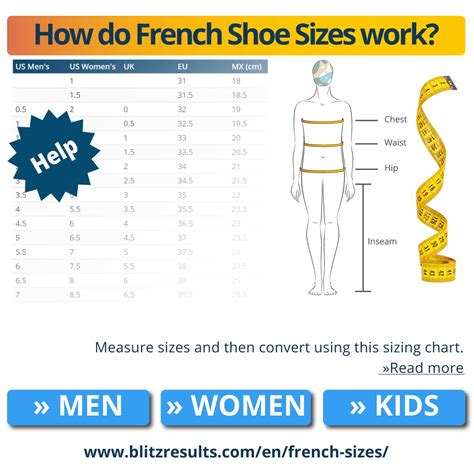 French Size To Us Shoes And Clothes Size Charts Men And Women