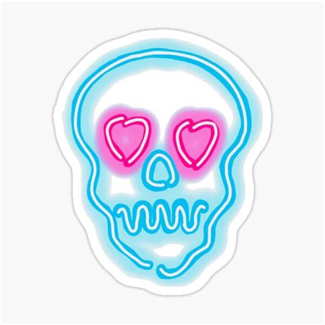 Skull Heart Eyes Neon Light Sign Sticker By Livbark Redbubble