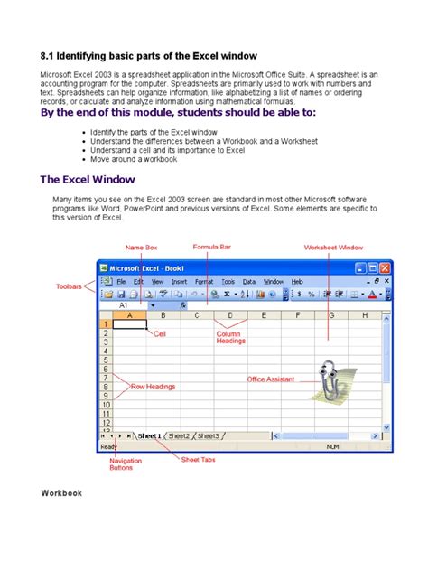 Identifying Basic Parts Of The Excel Window Microsoft Excel Spreadsheet