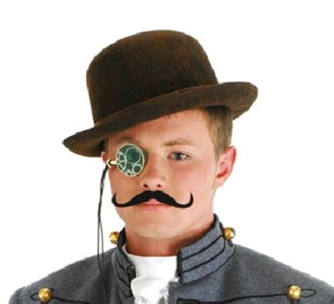 Male Steampunk Costume Kit Bowler Hat Monocle Mustache 618480710373 Ebay