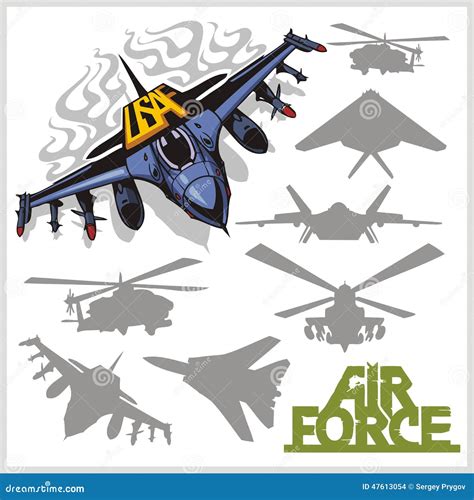 Air Force Silhouettes Planes And Helicopters Stock Vector