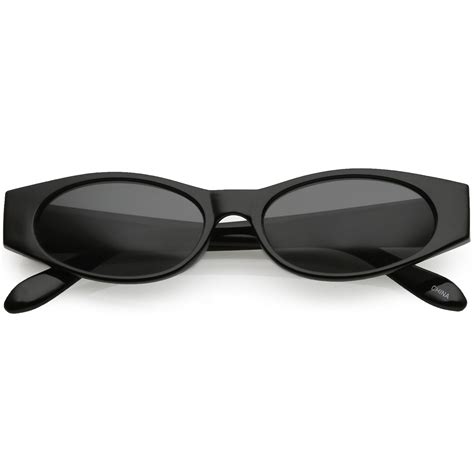 Retro 1990s Fashion Narrow Oval Flat Lens Sunglasses C550 In 2021