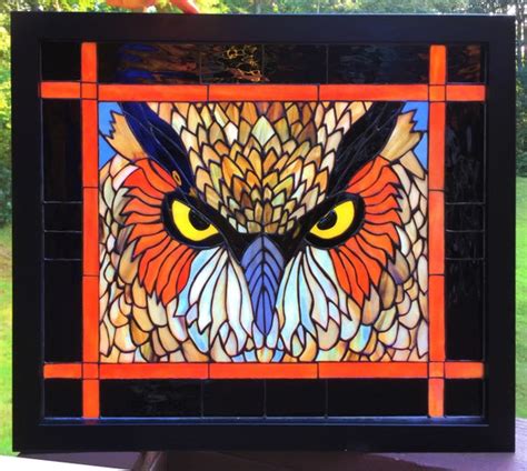 Suncatcher Stained Glass Whimsical Colorful Owl Panel Suncatcher