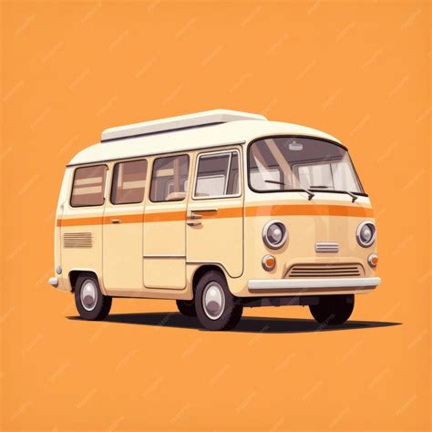 Premium Ai Image Yellow Vintage Camper Van On Orange Background A
