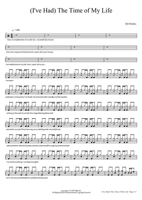 Ive Had The Time Of My Life Arr Copydrum Sheet Music Bill