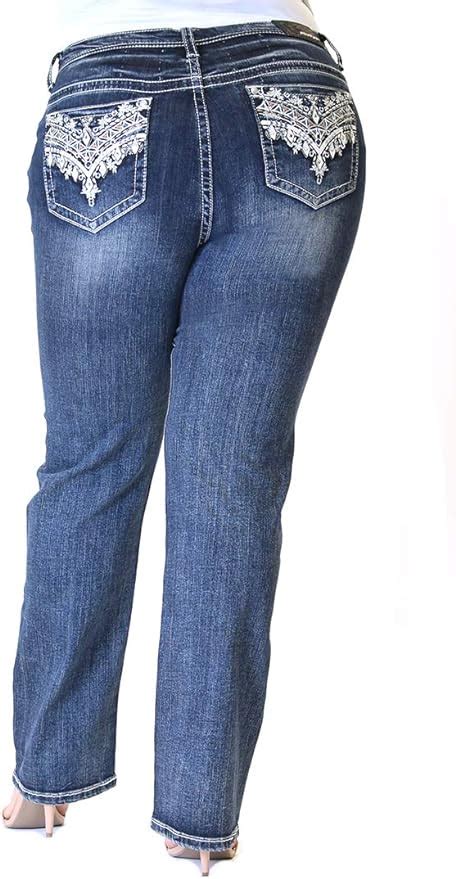 Grace In La Plus Size Jeans Western V Embelished Back Pocket Straight Jean Stretch Fit