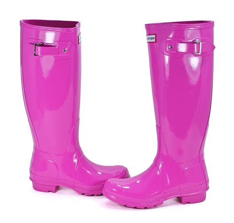 Hunter Original Gloss Womens Rubber Lipstick Pink Rain Boots Shoes 8
