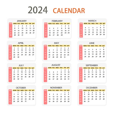Hình ảnh Lịch 2024 Màu đơn Giản Png Màu Sắc Lịch Năm Png Và Vector