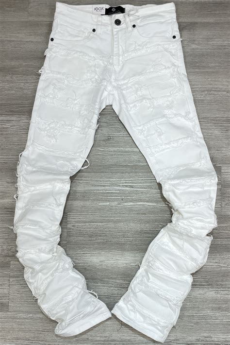 Focus Ripped Stacked Denim Jeans White Major Key Clothing Shop