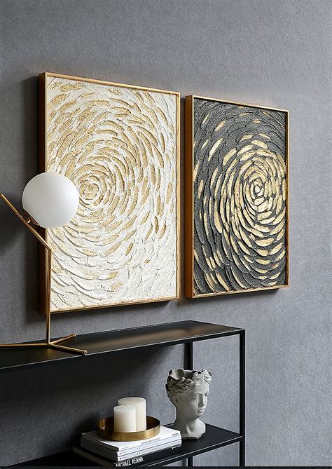 Gold Leaf And White Painting Set Of 2 Wall Art Abstract Etsy