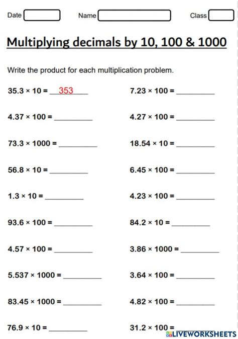 Multiply Decimals With 10 100 1000 Worksheet Multiplying Decimals