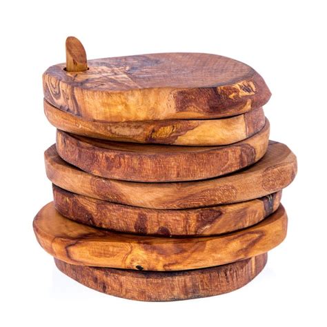 Olive Wood Drink Serving Coasters Set Of 6 Handmade Rustic Coasters