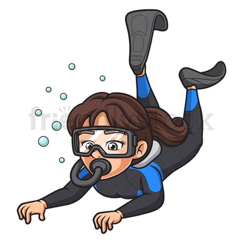Female Scuba Diver Diving Cartoon Clipart Vector Friendlystock