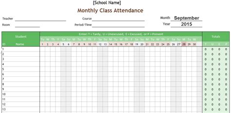 Microsoft Excel Student Attendance Template Milkjes