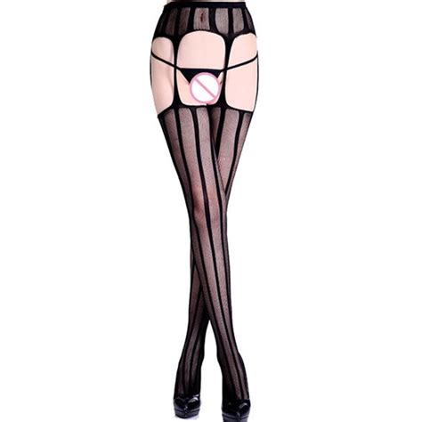 himiway fashion sexy women sheer hollow lace stockings striped pantyhose black