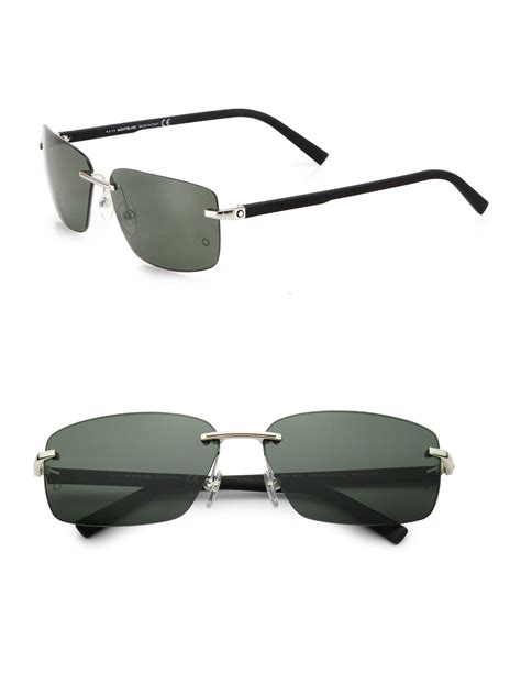 Montblanc 64mm Rimless Rectangle Sunglasses In Gray For Men Lyst