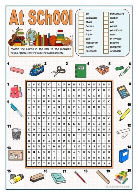 At School Word Search English Lessons For Kids Teaching English