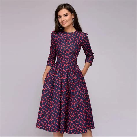 Aliexpress Com Buy Women S Floral Print A Line Midi Dress Vintage