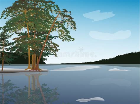 Pine Trees Near Frozen Lake Illustration Stock Images Image 17887144