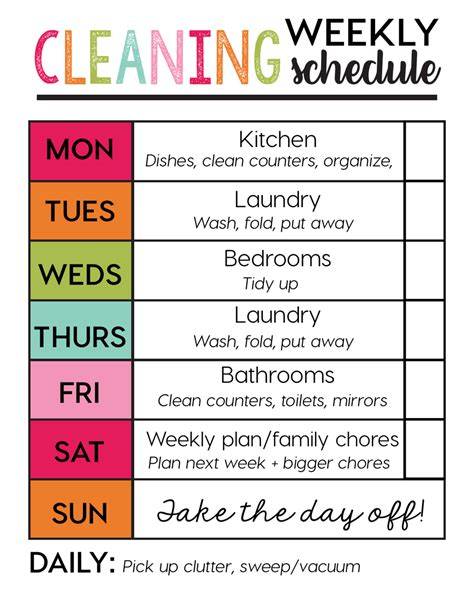 Weekly Free Printable Cleaning Schedule Template
