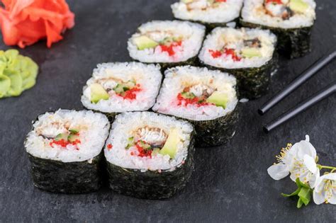 Sushi Roll Sushi With Prawn Avocado Cream Cheese Sesame Sushi Menu
