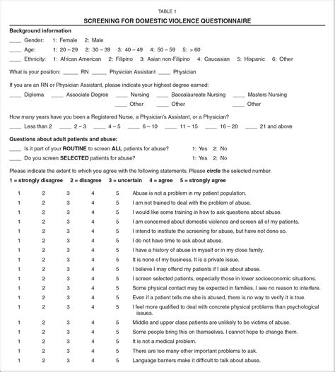 Domestic Violence Questionnaire Printable