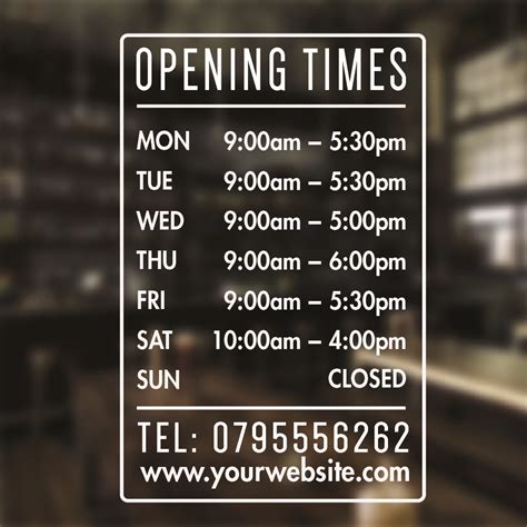 Opening Times Sign Opening Hours Times Shop Custom Vinyl Sign Sticker