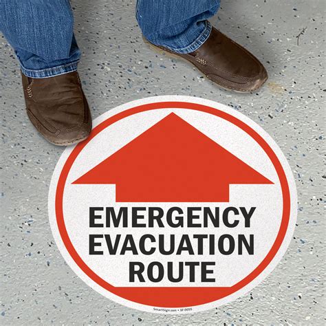 Adhesive Vinyl Floor Signs Emergency Evacuation Route With Arrow Sku