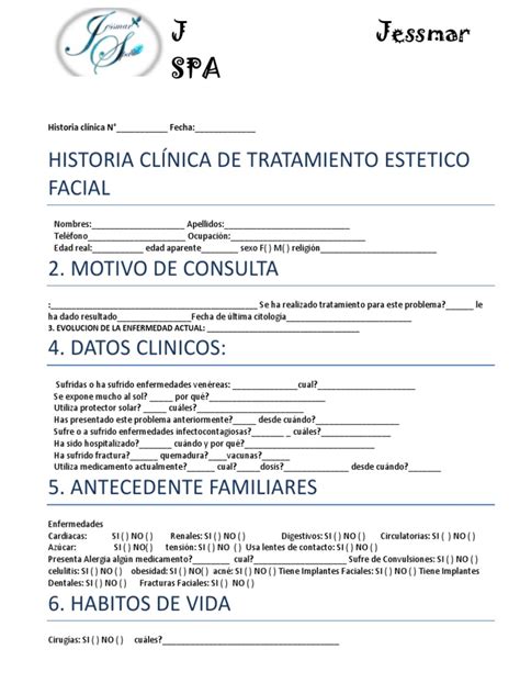 Ficha De Estudios Faciales Spa Piel Condiciones Cutáneas