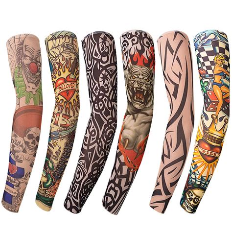 Gospire 6 Pcs Nylon Fake Temporary Tattoo Sleeves Body Art Arm Stockings Slip Accessories Tatoo