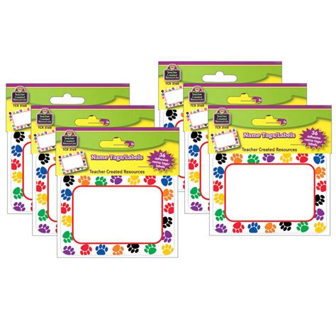 Teacher Created Resources Colourful Paw Prints Name Tags 36 Per Pack
