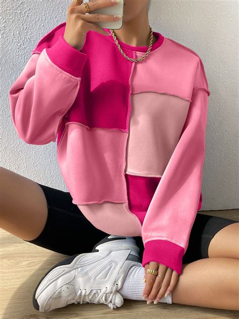 Colourblock Top Stitching Drop Shoulder Thermal Pullover In 2023 Color Blocking Outfits