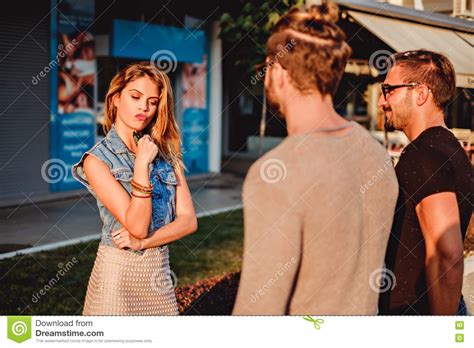 girl choosing between two man stock image image of people female 77866309