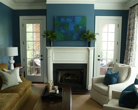 Blue Transitional Living Room With Fireplace Hgtv