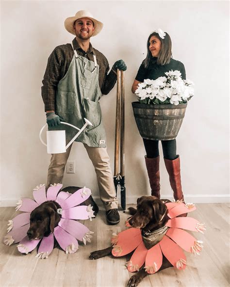 Flower And Gardener Costume With Flower Dog Halloween Costume Couple