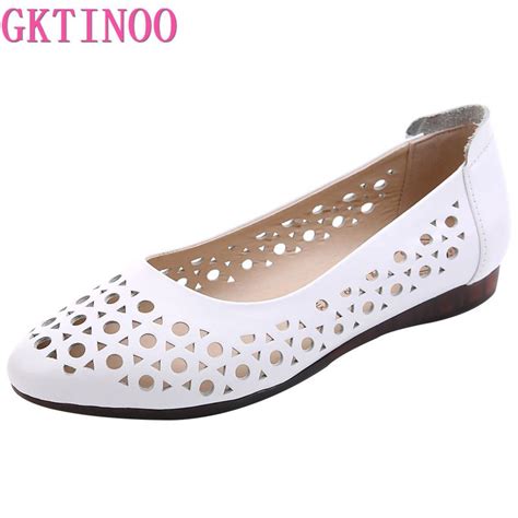 Gktinoo 2022 Women Flat Shoes Genuine Leather Woman Ballet Pointed Toe