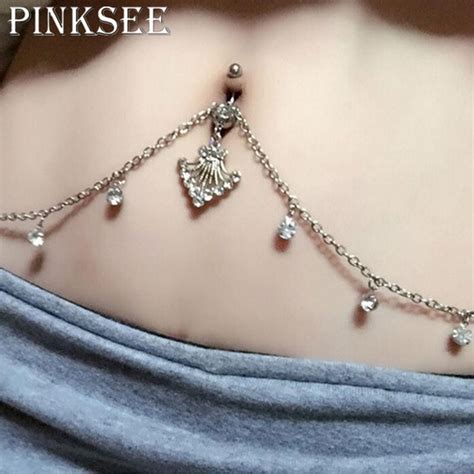 Buy Pinksee Crystal Rhinestone Navel Ring Belly Button Bar Waist Chain For