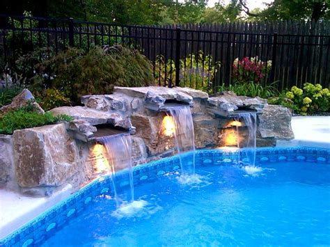 Our pool waterfalls are designed to be tied into your existing pool equipment and run from your pool pump. Kitchen:Terrific Swimming Pool Waterfalls Great Kit ...