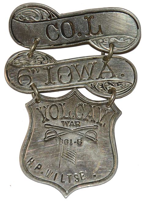 Post War Veterans Badge For Member Of The 6th Iowa Cavalry — Horse Soldier