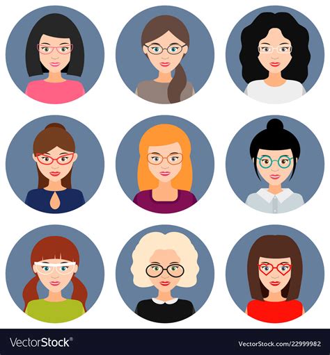 Avatars Girls And Women With Glasses Set Of Vector Image