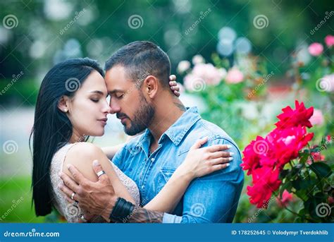 Passionate Sensual Man And Woman Enjoying Exciting Moment Of First Kiss